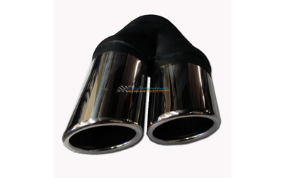 Angle Cut Rolled In STAINLESS Exhaust Tip - 2.5" Inlet - Twin 3" Outlet